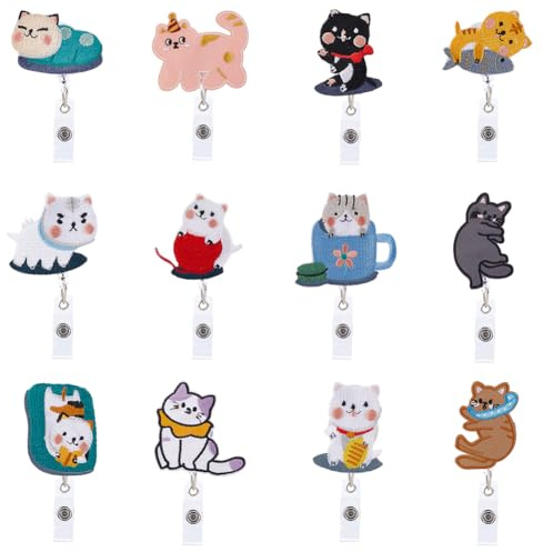 WEBEEDY 12 Styles Cute Cat Badge Reels for Nurse,Retractable Animals Felt Badge Reels with Clip Nursing Badge Holder for Women Men Nurse Doctor Teacher ID Card Name Card Decorative Supplies