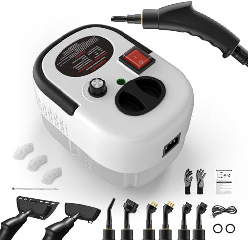 Dampfreiniger Handgerät, 2500W Dampfreiniger, Tragbarer Druck-Dampfreiniger, 1,2L Wassertank, Multifunktions-Dampfreiniger für Zuhause, Dampfreinigungsgerät für Auto, Küche, Badezimmer, Fliesen [Weiß]