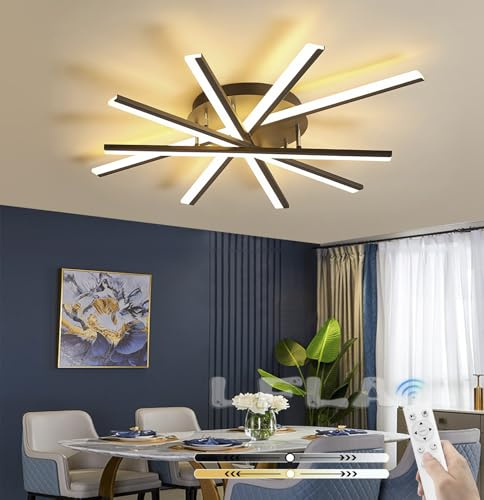 LFLA Plafoniera LED Dimmerabile Moderna - Design Fuochi d'Artificio, con Telecomando Ideale per Soggiorno, Camera da Letto e Ufficio,Grande Illuminazione Elegante a Soffitto (Nero, 5 Fiamme)