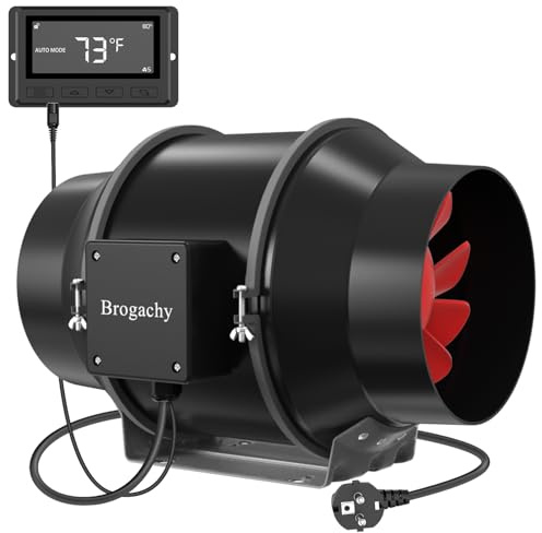Brogachy 125mm Extracteur d'Air Réglable 416 m³/h,Ventilateur d'extraction 2800 RPM,Vec Régulateur de Température et d'humidité, Pour Refroidissement,Tente de Culture Serre Grenier Imprimantes 3D.