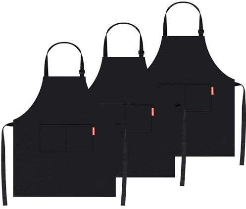 Get Classy 3 Pack Kitchen Cooking Aprons, Adjustable Neck Strap Bib Soft Chef Apron with 2 Pockets for Men Women Unisex