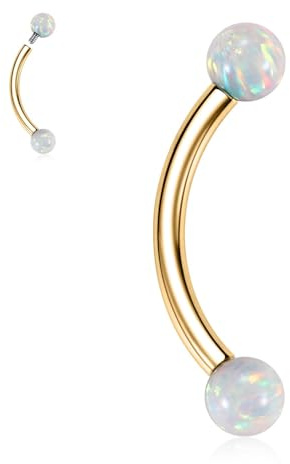 hengkaixuan Eyebrow Ring G23 Titanium Eyebrow Piercing Jewellery Gold Curved Barbell 16G Belly Button Navel Ring Opal Tongue Lip Rook Daith Earring 6mm