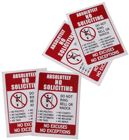 Veemoon Autocollants Résistance à L'eau Lot de 4 Interdiction Absolue de Démarchage en Pvc Adhésif Signal Clair 9,5x14 Cm pour Fenêtres et Utilisation Extérieure