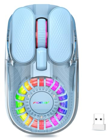 Wireless Bluetooth Mouse, Transparent BT+2.4G Dual-Mode Gaming Mouse with Magnetic Top Cover, Rechargeable RGB Backlit Computer Mouse for Laptop, PC, MacBook, iPad (Blue)