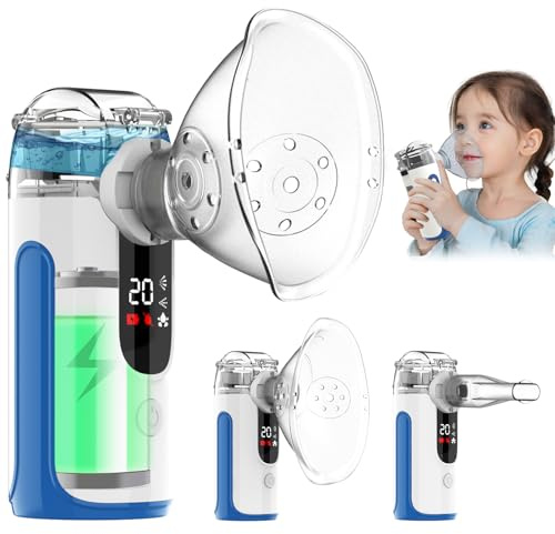 Aerosol Portatile Silenzioso a Ultrasuoni – Macchina per Aerosol Adulti e Bambini con Batteria Ricaricabile 1200mAh, Nebulizzatore Inalatore con 2 Maschere e Boccaglio per Casa e Viaggio (Blu)
