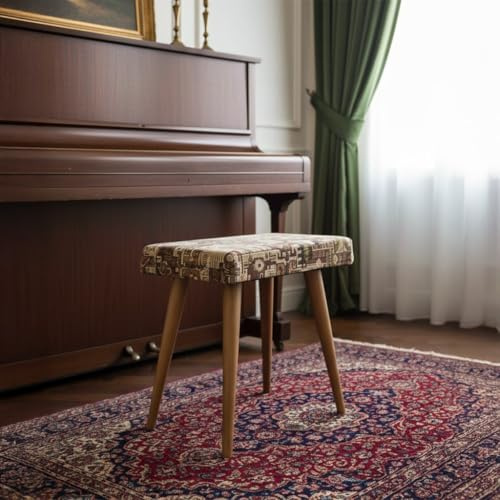 Ultimate Premium Products Mosaikmönster valnöt ottoman pall | mitten av århundradet fotpall & pianobänk | Smink fåfänga och vardagsrum fotstöd