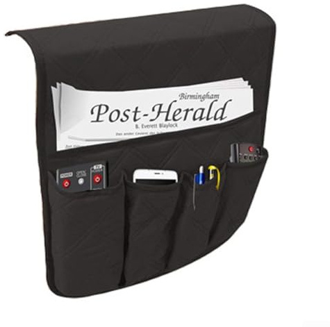 Bolsa para reposabrazos de sofá, bolsa de almacenamiento para control remoto de TV, antideslizante, bolsa colgante para revistas, teléfonos, libros (negro)