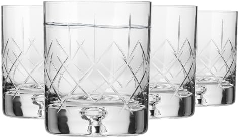 Krosno – Bicchieri da whisky, bourbon e scotch 250 ml, set da 4 – Collezione Saga – Bicchiere in cristallo, intagliato – Fatti a mano – Ideale come regalo