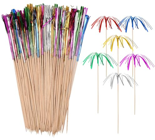 HMCEY 100 Pcs Fuegos Artificiales Palitos para Pinchos Aperitivos 23 CM,Accesorios de Decoración para Cócteles,Palillos para Brochetas,Palillos Decorativos,Palitos Fruta,Brochetas Bambu para Fiestas