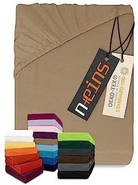 npluseins klassisches Jersey Spannbetttuch - vielen Farben + Größen - 100% Baumwolle 159.192, 140-160 x 200 cm, Hellbraun