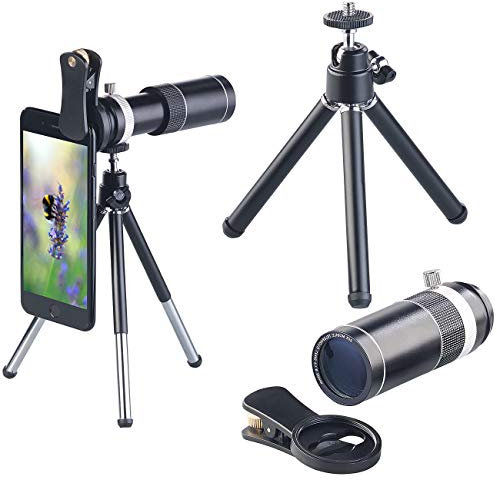 Somikon Objektiv Handy: Vorsatz-Tele-Objektiv 20x für Smartphones, Aluminium-Gehäuse & Stativ (Teleskop Smartphone, Teleskop für Handy, Handyhalterung)