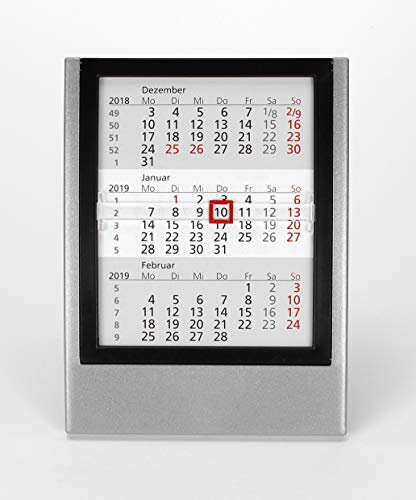 HiCuCo 3-Monats-Tischkalender für 2 Jahre (2025 + 2026) - Aufstellkalender - mit aufklappbarem Frontrahmen - TypW2 (Silber/Schwarz)