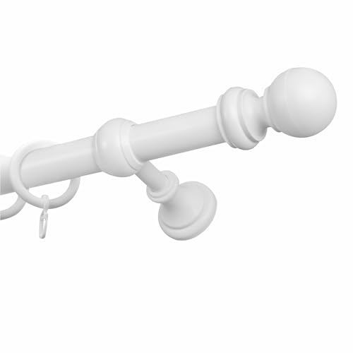 HUGG Gardinenstange 28mm Weiß, bis 400 cm Lang, mit Ringen, Länge 120 cm, Endstück BAL, Metall mit Kunststoff-Oberfläche, Wandmontage