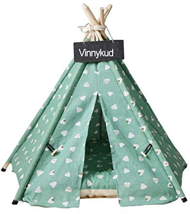 Vinnykud Hundezelt Abnehmbar und Waschbar Tipi Zelt für Hunde und Katzen Katzenzelt Baumwolle Leinwand Haustierzelte Häuser mit Kissen
