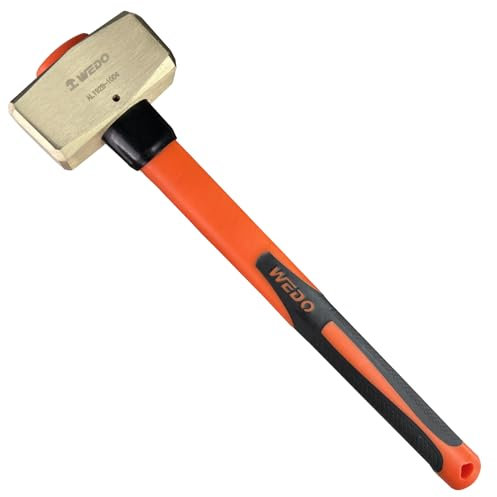WEDO Martillo de trineo sin chispas con mango de fibra deVidrio,martillo de demolición de seguridad sin chispas,bronce de aluminio,tipo alemán,DIN BAM FM,cabeza de 11lb,35.4 pulgadas de longitud