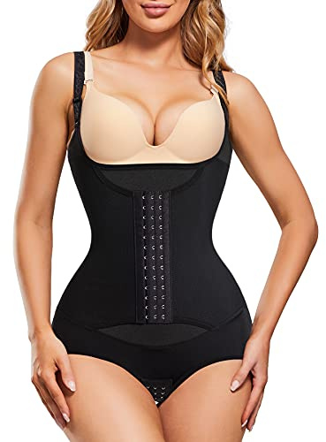 Gotoly Waist Trainer Bodysuit Shapewear for Women Firm Tummy Control Shaping Bodysuits Fajas Colombianas Full Body Shaper Butt Lifter Slimming Open Bust Corset with Adjustable Straps (M, Black)