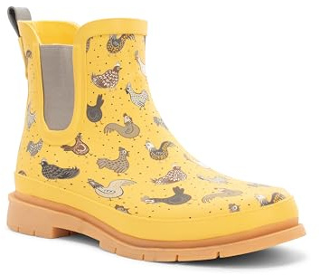 Western Chief Chelsea Waterproof Rain Boots for Women Offers Rubber Upper, Textile Lining, and Synthetic Outsole Hen Frenzy 7 M