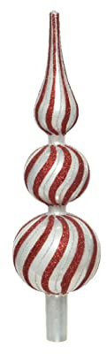 Julgransspets glas, 31 cm hög, D = 8 cm, randigt mönster, julgran, spets, röd, vit