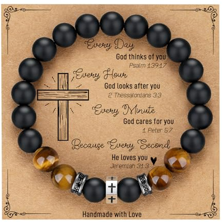 TONY & SANDY Graduation Gift for Him Teen Boys Adults Christian Gifts for Men Cross Bracelet Religious Inspirational Faith Jewelry Baptism Confirmation Birthday Easter Communion Teenage