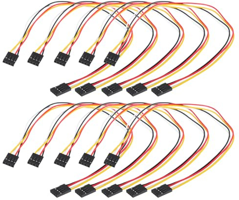 QUARKZMAN Fil de Connexion de Carte de Prototypage Femelle à Femelle 4 Broches, Pas de 2,54 mm, Câble Ruban à Une Rangée de 30 cm de Long, Lot de 10, Multicolore