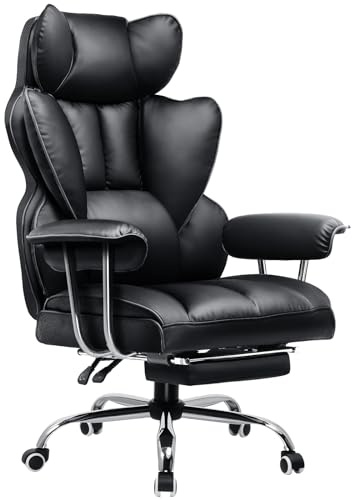 GTPLAYER Gaming Chair Heavy Duty Executive Office Chair with Footrest & Pocket Spring Lumbar Support, Big and Tall Adjustable High Back Computer Chairs for Gamer, Home Office, Black