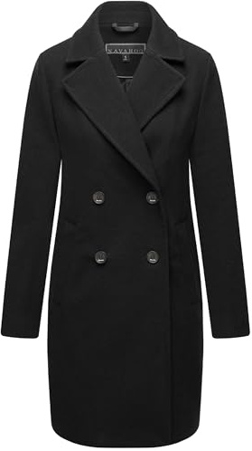 Navahoo Damen Mantel in Woll-Optik langer klassischer Trenchcoat Frostjuwel 14 Black Gr. L