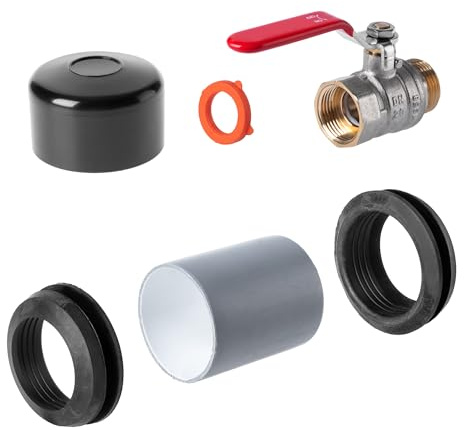 KADAX Conector para depósito de lluvia, kit de conexión para colector de agua, accesorios de montaje para barril de lluvia, juego para colector de lluvia, conector para colector de agua (juego de