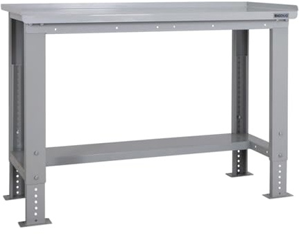 BiGDUG Height Adjustable Workbench - Heavy Duty Workshop Table - 877H x 1215W x 600D mm - Steel Worktop Half Depth Lower Shelf