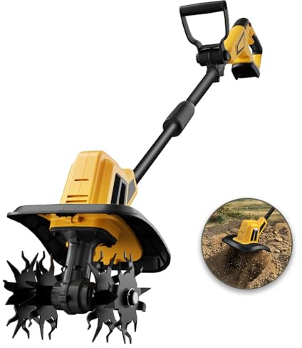 Cordless Garden Tiller Cultivator Compatible with Dewalt 20V MAX Battery, 270 RPM Electric Rototiller, 48 Steel Tines, 8.7 Tilling Width, 6.3 Depth, Rotary Tiller for Lawn/Gardening/Soil(Tool Only)