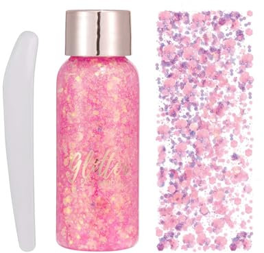 EONFAVE Gel à paillettes pour le corps, maquillage du visage, sequins Chunky Festival Accessoires Glitter Ombre à paupières, Poudre pailletée pour visage, lèvres, ongles, corps et cheveux, maquillage