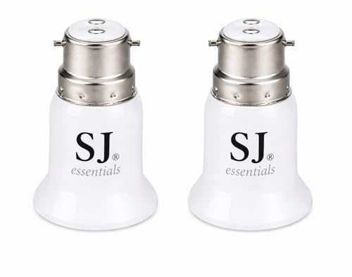 SJ essentials B22 to E27 Socket Converter, E27 to B22 Lamp Holder Adapter, Light Bulb Converter for LED, Incandescent, CFL Bulbs, 100-250V Durable Lamp Base Adapter (2)