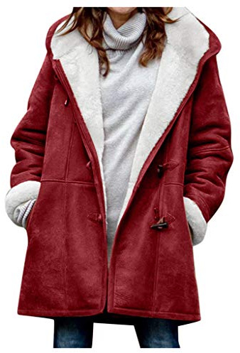 Manteau Femme Hiver Mi Longue Chaude Teddy Veste Peluche Femme Hiver Pas Cher Vetement Mode Chauffant Grande Taille Épais Doudoune Bouclette Legere 2#Rouge XXL