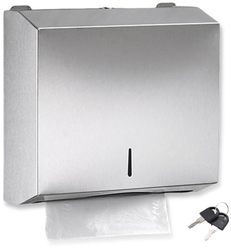 Distributeur Papier Essuie Main Mural Acier Inoxydable avec Serrure, Grande Capacité 250-400 Feuilles, Compatible Serviettes Pliées Z/N, pour Salle de Bain Cuisine et Lieux Publics