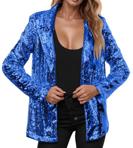 Blazer à Paillettes pour Femme - Cardigan à Manches Longues - Veste de Costume Élégante - Carnaval - Rave - Festival - Veste de Cocktail des AnnéEs 70 Et 80 - Veste Disco - Fête à Thème