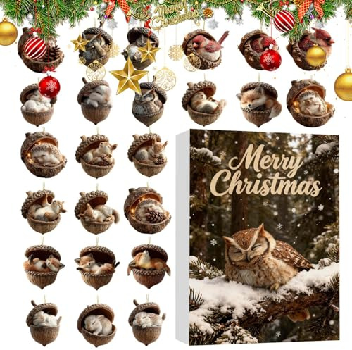 Adventskalender | 2D platt djur tofs hänge hemdekoration, 24 dagars adventskalender till jul | för vuxna vardagsrum sovrum entré skåp fönsterdörr