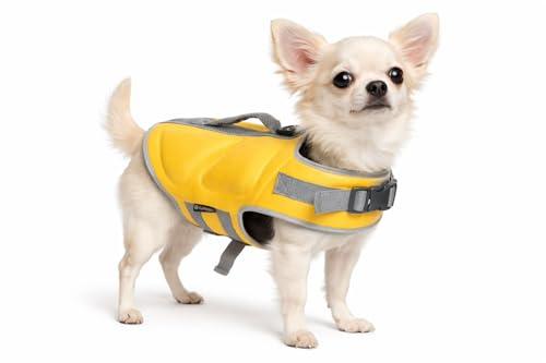 salvagente cane - giubbotto salvagente cane - Flamingo Swimmy giallo - XS A:22 cm B:30-34 cm C:43-49 cm - poliestere - schiuma EPE - regolabile - bande riflettenti - anello per guinzaglio