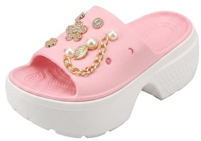 CLEIKS Mules Femme Plateforme 7.5cm Sandales Compensées avec Charms DIY EVA Chaussures de Plage Vacances WES250398FR