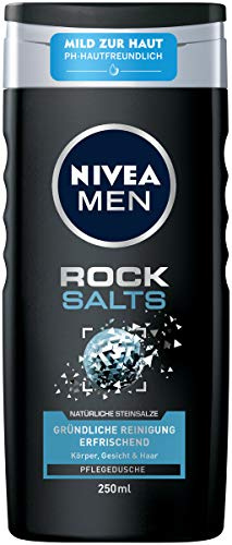NIVEA MEN Rock Salts Nourishing Shower Gel (250 ml), Refreshing Shower Gel with Natural Rock Salts, pH Skin-Friendly Shower for Body, Face and Hair