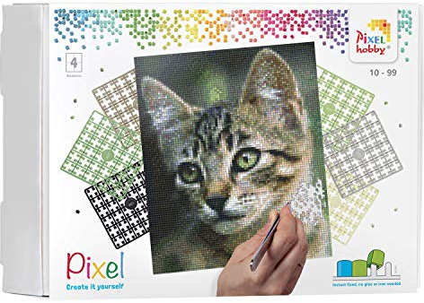 Pracht Creatives Hobby Pixel P090034 Geschenkverpackung Katze, Pixelbild ca. 20,3 x 25,4 cm groß, kinderleichtes Stecksystem, ohne Bügeln und Kleben, Steinchen aus Biokunststoff, ideal für Kinder