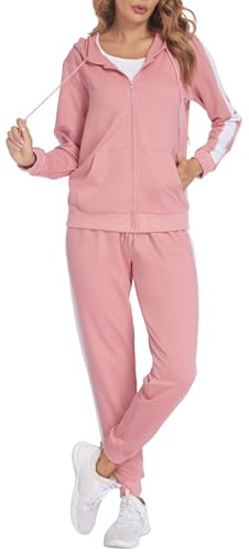 Parabler Conjunto deportivo de 2 piezas para mujer Chaqueta con capucha y cremallera para mujer Pantalones deportivos Conjunto informal Rosa XXL