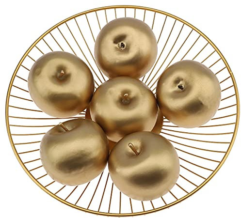 Meiwlong 6 PCS Künstliche Golden Realistisch Apfel Gefälscht Lebensecht Anzeige Früchte Faux Simulation Kunststoff Essen Dekoration Haushalt Party Fest Küche Weihnachten