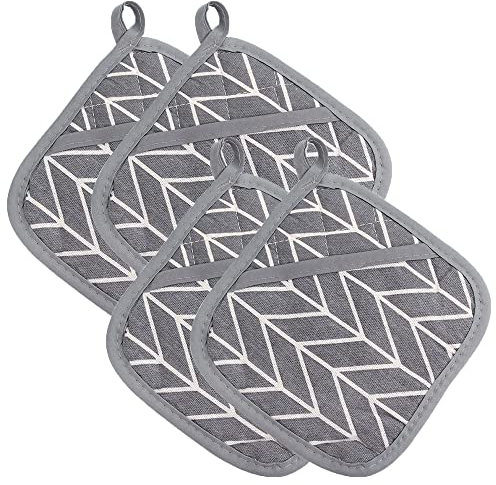 4 Pezzi Presine in Cotone Grandi Guanti da Forno Set Presine Resistente al Calore Presine in Cotone Quadrato per Appendere Forno Microonde Barbecue Grigio