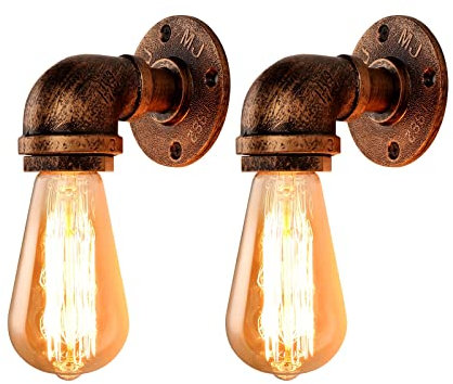 FIRVRE 2er Pack Industrielle Wandleuchte Rohr Arm Licht Retro Steampunk Vintage Rost Farbe Wasserrohr Metall Wandlampe Wandkunst Dekoration loft Stil Beleuchtung für Restaurant Café Bar Küche