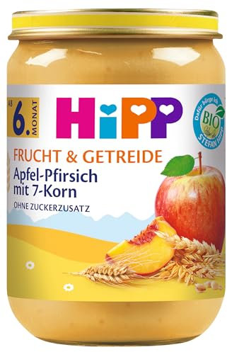 HiPP Bio Frucht & Getreide Apfel-Pfirsich mit 7-Korn, 6er Pack (6 x 190g)