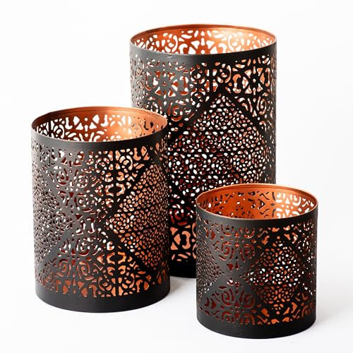 Home & Family Decorative Metal Candle Holder Set for Pillar Candles – Candle Holder Set of 3pcs in 3 Sizes Small Medium & Large-Decorative Candle Holder Décor Piece