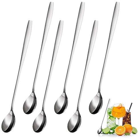 6 cucchiai lunghi, set di cucchiaini da caffè, cucchiaini da latte in acciaio inox, cucchiai con manico lungo 19 cm, cucchiaio lungo per cucchiaio da gelato, latte caffè, cucchiaino, cucchiaio da