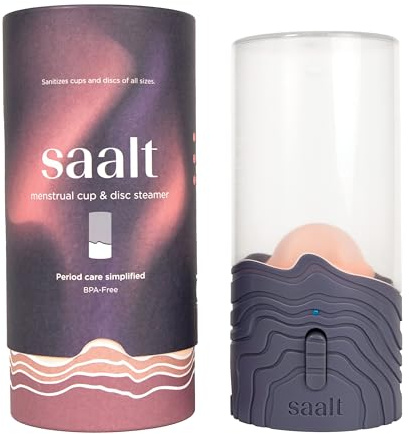 Saalt Menstrual Cup Steamer - Period Cup & Disc Sanitizer - Hands-Free Steam Sanitizer- No-Boil Design with Removable Power Cord - Compact & Portable - Blue Dusk