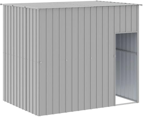 vidaXL Caseta para Perros, Perrera con Tejado Puerta, Casa para Animales, Jaula para Jardín Patio, Acero Galvanizado Gris Claro 214x153x181 cm