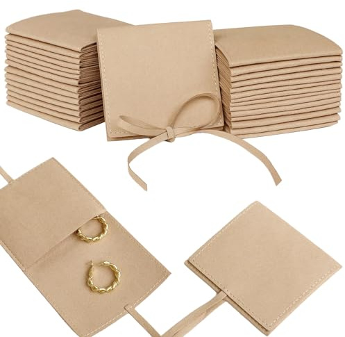40pcs Sand Microfiber Jewelry Pouch 8 x 8cm Jewelry Bags Luxury Small Favor Bags Ring Pouch for Earrings Necklaces Bracelet, Bow Tie Microfiber Pouch Envelope Style Packaging