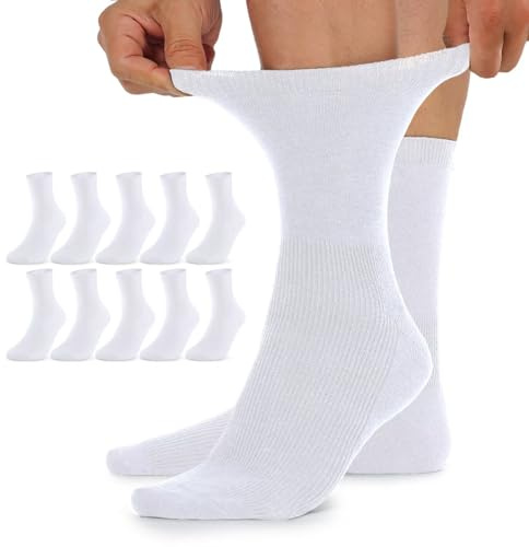 TUUHAW Calcetines Diabéticos Hombre 43-46 Calcetines Mujer Algodón Sin Goma Diabéticos Blanco Invierno Sin Compresión Extra Grande 10 Pares